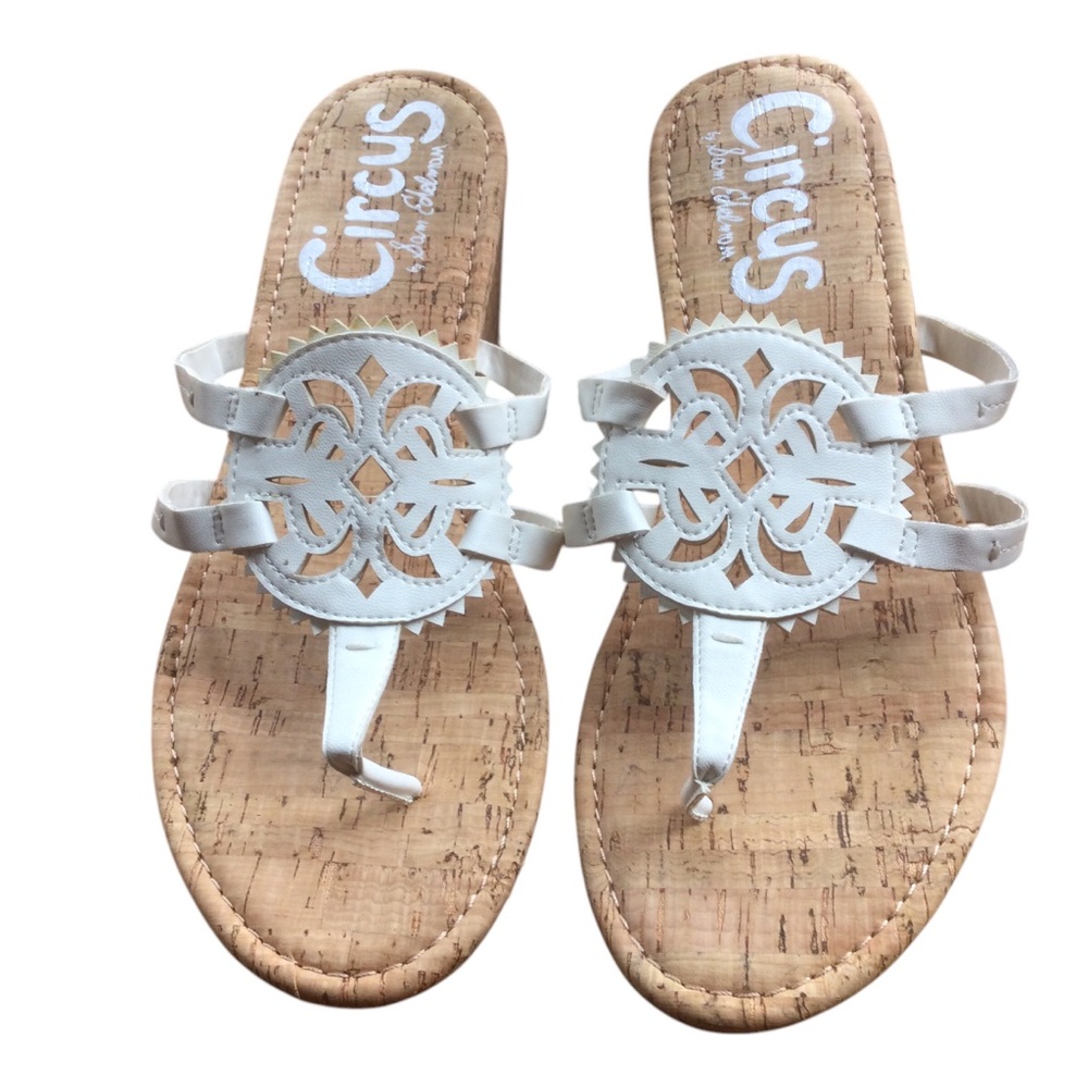 Circus by Sam Edelman White Cork Wedge Thong Sandal Size 10